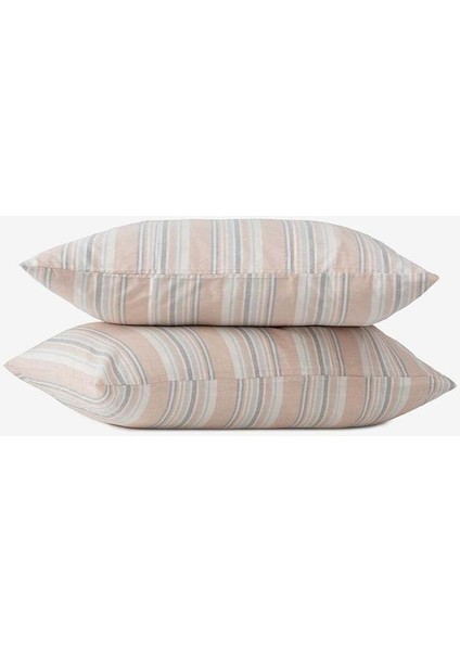 Striped Smooth Percale Yastık Kılıfı 2'li Kayısı Rengi 50 x 70