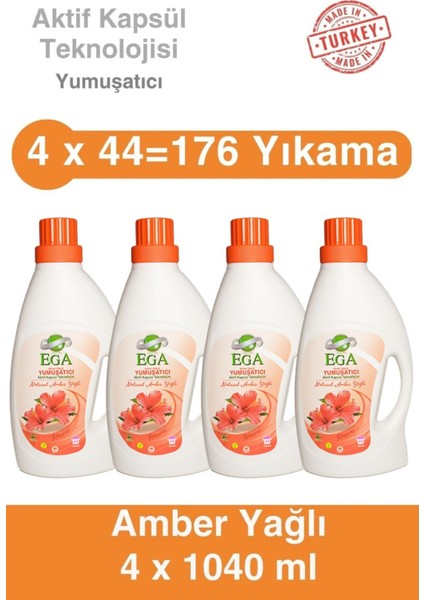 Aktif Kapsül Teknolojili Amber Çamaşır Yumuşatıcısı 4 x 1040 ml 176 Yıkama