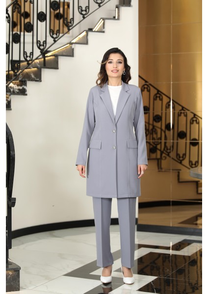Parla Mono Yaka Ceket Takım Gri ELB70