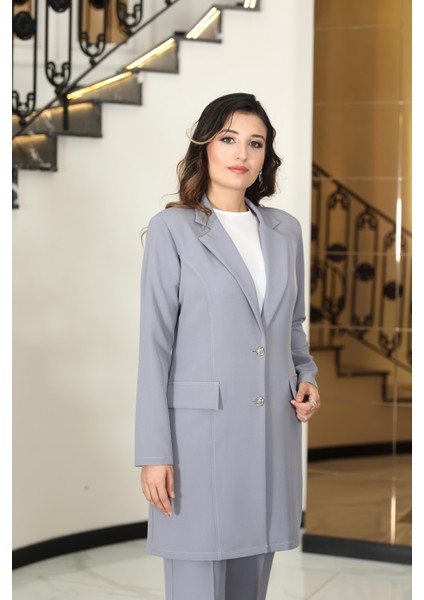 Parla Mono Yaka Ceket Takım Gri ELB70