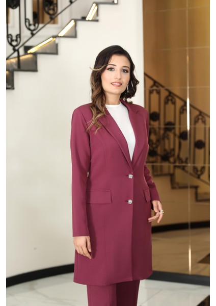 Parla Mono Yaka Ceket Takım Mürdüm ELB70
