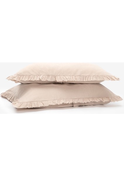 Frill Keten Yastık Kılıfı 2'li Bej 50 x 70
