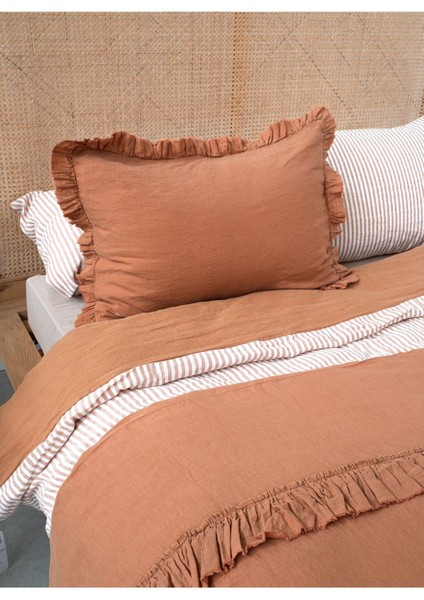 Frill Keten Yastık Kılıfı 2'li Taba 50 x 70