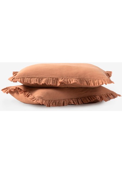 Frill Keten Yastık Kılıfı 2'li Taba 50 x 70