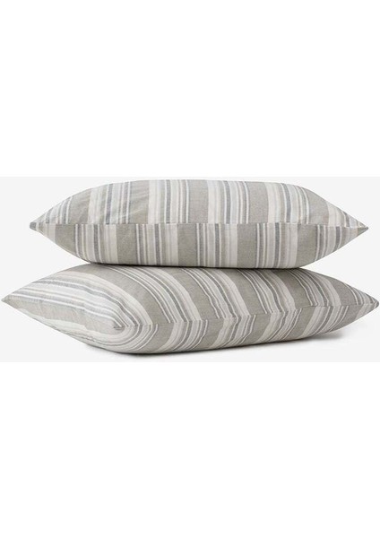 Striped Smooth Percale Yastık Kılıfı 2'li Haki 50 x 70