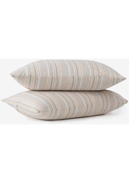 Striped Smooth Percale Yastık Kılıfı 2'li Karamel 50 x 70