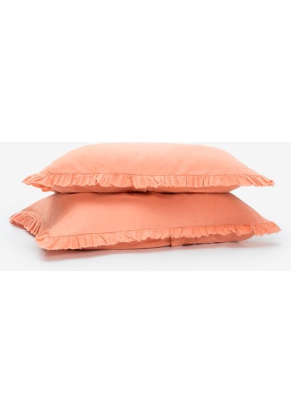 Frill Keten Yastık Kılıfı 2'li Şeftali 50 x 70