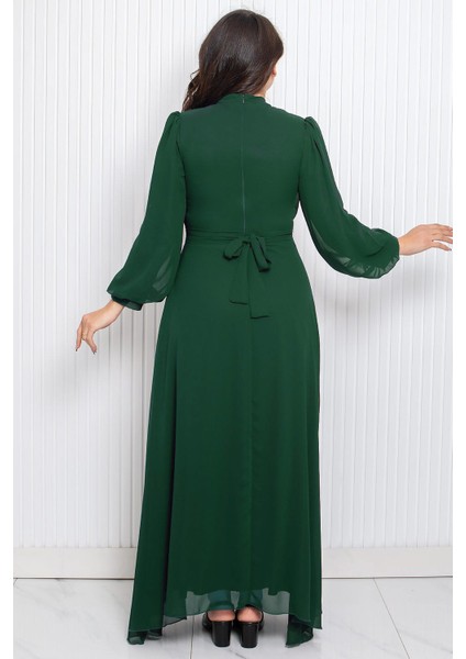 Taş Baskı Detaylı Şifon Abiye Zümrüt FHM950 indirimleri