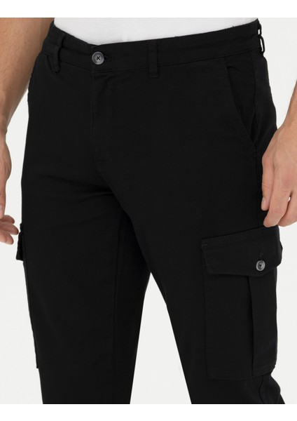 Erkek Siyah Slim Fit Kargo Pantolon 50278439-VR046