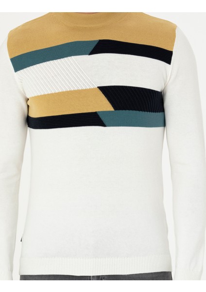 Erkek Ekru Slim Fit Yarım Balıkçı Yaka Triko Kazak 50278121-VR019