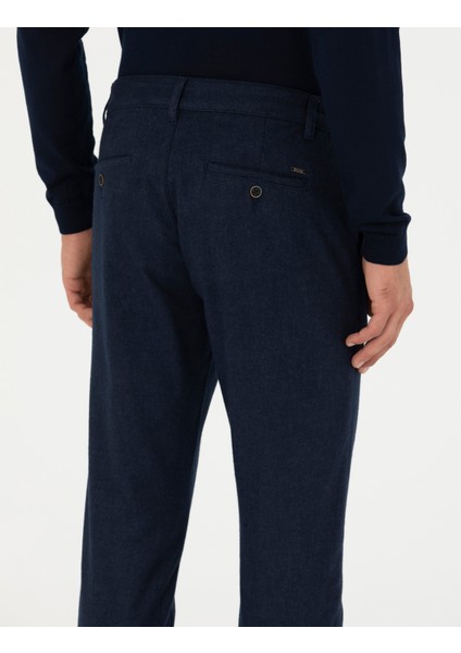 Erkek Lacivert Slim Fit Beli Lastikli Kanvas Pantolon 50278461-VR033