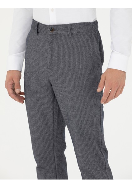 Erkek Açık Lacivert Slim Fit Çizgili Kanvas Pantolon 50278468-VR059