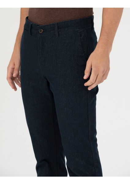Erkek Lacivert Slim Fit Kanvas Pantolon 50278130-VR033