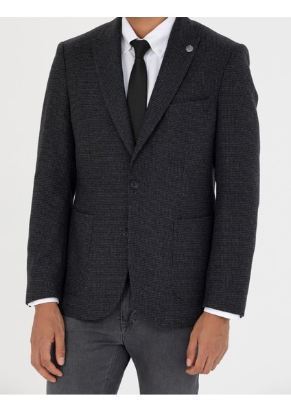 Erkek Antrasit Slim Fit Yün Karışımlı Ceket 50279478-VR006