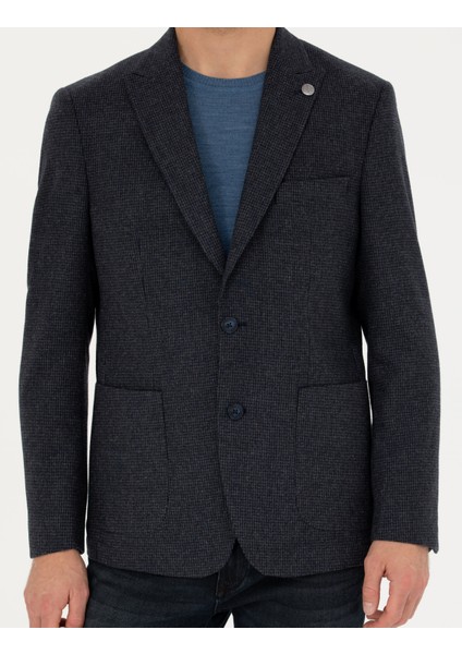Erkek Lacivert Slim Fit Yün Karışımlı Ceket 50279478-VR033