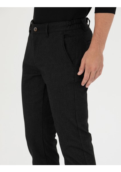 Erkek Siyah Slim Fit Beli Lastikli Kanvas Pantolon 50278461-VR046