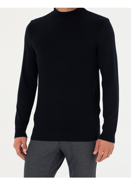 Erkek Lacivert Slim Fit Yarım Balıkçı Yaka Triko Kazak 50278111-VR033