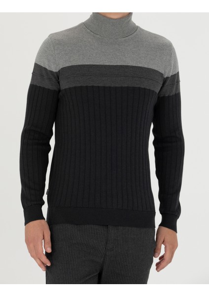 Erkek Antrasit Melanj Slim Fit Balıkçı Yaka Triko Kazak 50279430-VR081