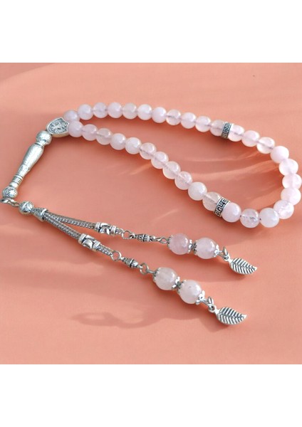 Pembe Kuvars Taşı Tesbih Erkek Tesbih Doğal Taş Tesbih 33 Lük Erkek Tesbih