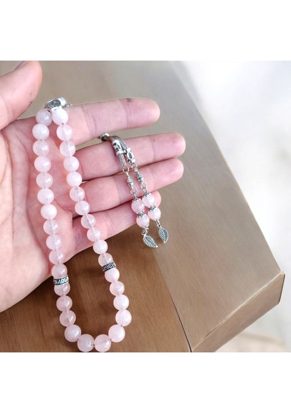 Pembe Kuvars Taşı Tesbih Erkek Tesbih Doğal Taş Tesbih 33 Lük Erkek Tesbih