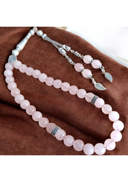 Pembe Kuvars Taşı Tesbih Erkek Tesbih Doğal Taş Tesbih 33 Lük Erkek Tesbih