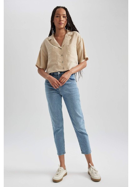 Oversize Geniş Kalıp Pijama Yaka Modal Kısa Kollu Gömlek X7255AZ23SM