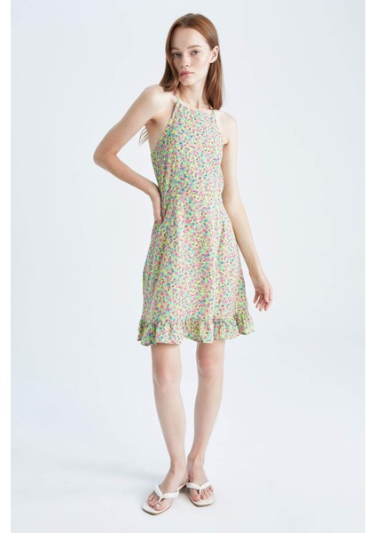 Coool A Kesim Askılı Floral Mini Elbise Y7268AZ22SM