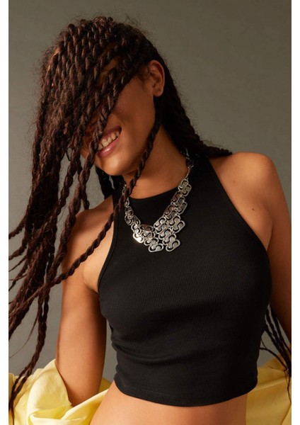 Fitted Halter Yaka Fitilli Kaşkorse Basic Düz Atlet U0357AZ23SM