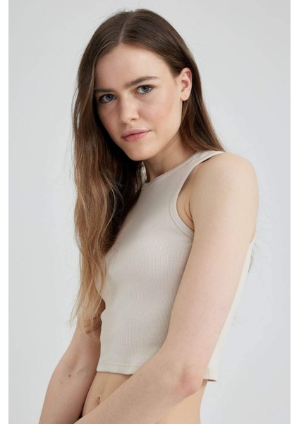 Fitted Halter Yaka Fitilli Kaşkorse Basic Düz Atlet U0357AZ23SM