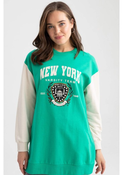 Relax Fit Bisiklet Yaka Üniversite Baskılı Sweatshirt Tunik Z2073AZ23SP