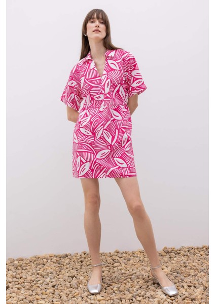 Gömlek Yaka Desenli Terry Cotton Mini Kısa Kollu Elbise Z7663AZ23SM fiyatları