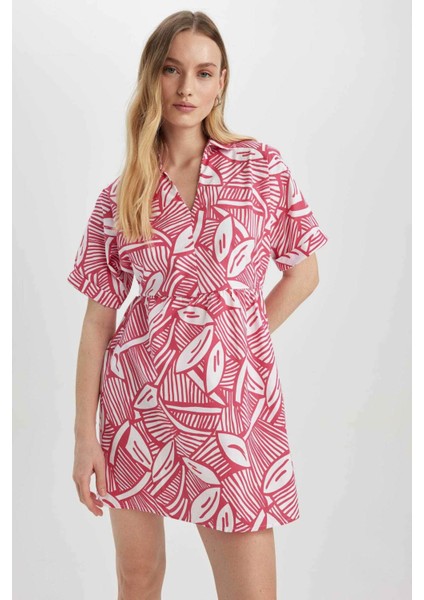 Gömlek Yaka Desenli Terry Cotton Mini Kısa Kollu Elbise Z7663AZ23SM indirimleri