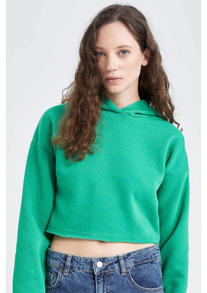 Crop Kapüşonlu Basic Düz Sweatshirt Z9510AZ22AU