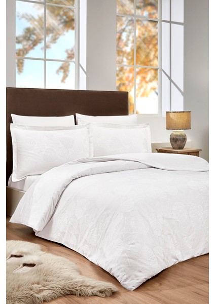 Yaprak Çift Kişilik Jakarlı Saten Nevresim Takımı