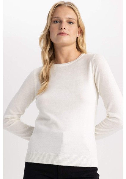 Regular Fit Bisiklet Yaka Yumuşak Dokulu Basic Düz Triko Kazak