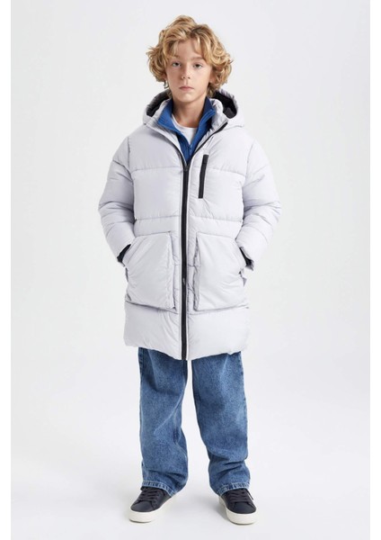 Erkek Çocuk Su Geçirmez Reflektör Baskılı Kapüşonlu Polar Astarlı Uzun Mont Kaban A2729A823WN fırsatları