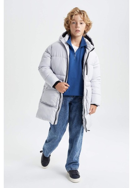 Erkek Çocuk Su Geçirmez Reflektör Baskılı Kapüşonlu Polar Astarlı Uzun Mont Kaban A2729A823WN indirimleri
