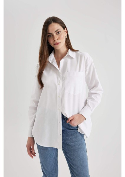 Oversize Fit Oxford Uzun Kollu %100 Pamuk Gömlek Z4893AZ23AU