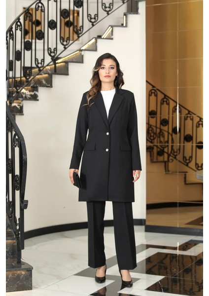 Parla Mono Yaka Ceket Takım Siyah ELB70