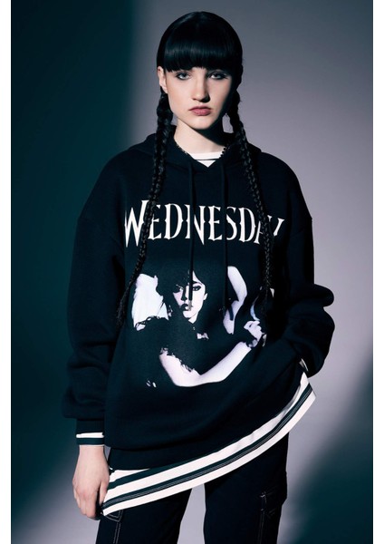Coool Wednesday Oversize Geniş Kalıp Kapüşonlu Baskılı Kalın Sweatshirt A4638AX23SM