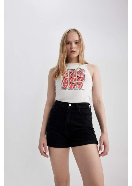 Mom Fit Yüksek Bel Katlamalı Paça Jean Şort A2621AX23SM