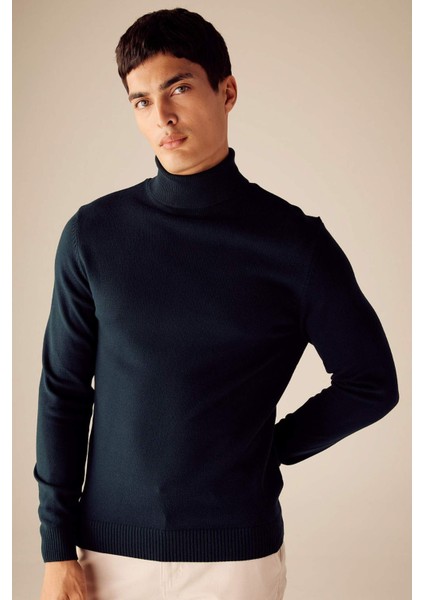 Slim Fit Dar Kesim Balıkçı Yaka Basic Düz Triko Kazak R1124AZ23WN