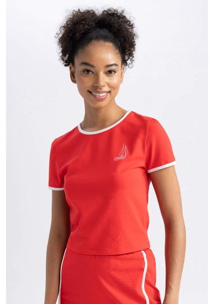Fit Crop Bisiklet Yaka Sporcu Kısa Kollu Tişört A7034AX23HS