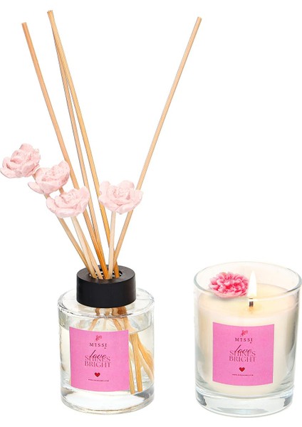 Sevgililer Günü 100 ml Rosewood Oda Kokusu ve Vegan Mum Seti