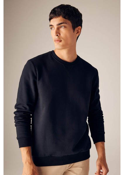 Regular Fit Bisiklet Yaka Kalın Basic Düz Sweatshirt T3777AZ23AU