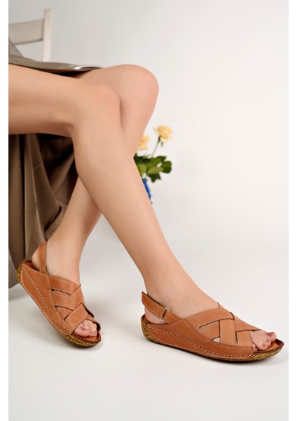 Kadın Hakiki Deri Taba Anatomik Taban Yumuşak Sandalet