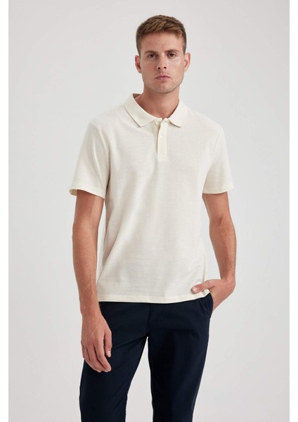Ekru Siyah Regular Fit Düz Kesim Polo Yaka Basic Düz %100 Pamuk Polo Tişört B0643AXNS