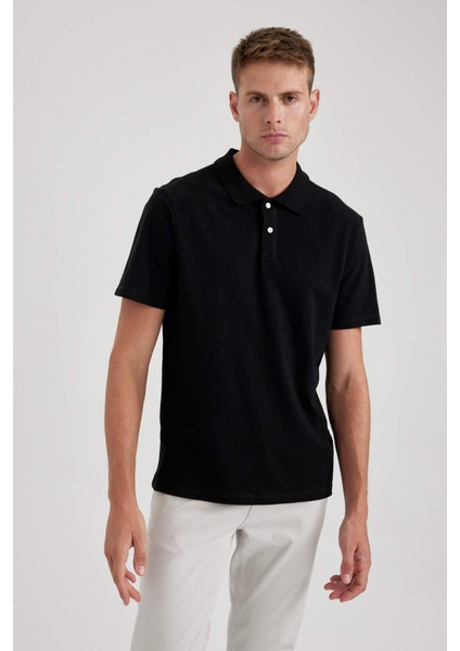 Erkek Siyah Regular Fit Düz Kesim Polo Yaka Basic Düz %100 Pamuk Polo Tişört B0643AXNS fırsatları
