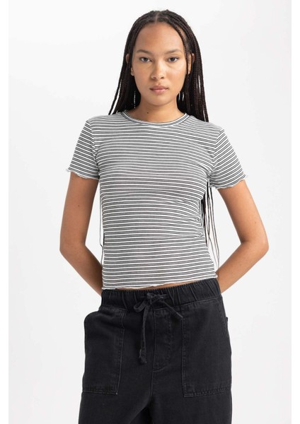 Kadın Siyah Slim Fit Dar Kesim Bisiklet Yaka Çizgili %100 Pamuk Atlet B0645AXNS