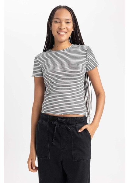 Kadın Siyah Slim Fit Dar Kesim Bisiklet Yaka Çizgili %100 Pamuk Atlet B0645AXNS modelleri